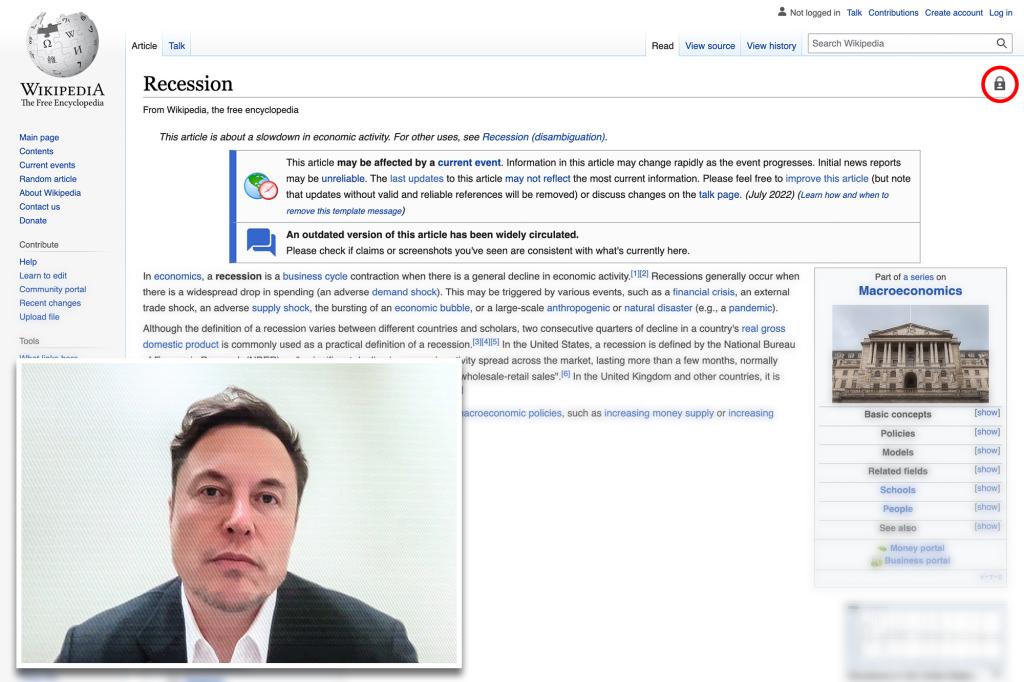 Elon Musk blasts Wikipedia after it suspends edits of ‘recession’ page