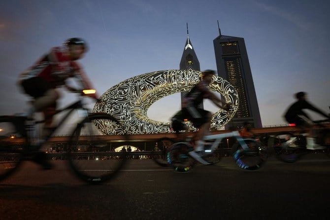 Tens of thousands ride bikes on typically busy Dubai highway