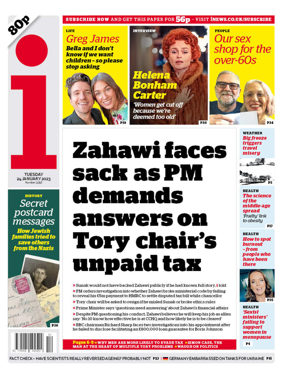 Newspaper headlines: 'Zahawi faces sack' and 'killer posed as child'
