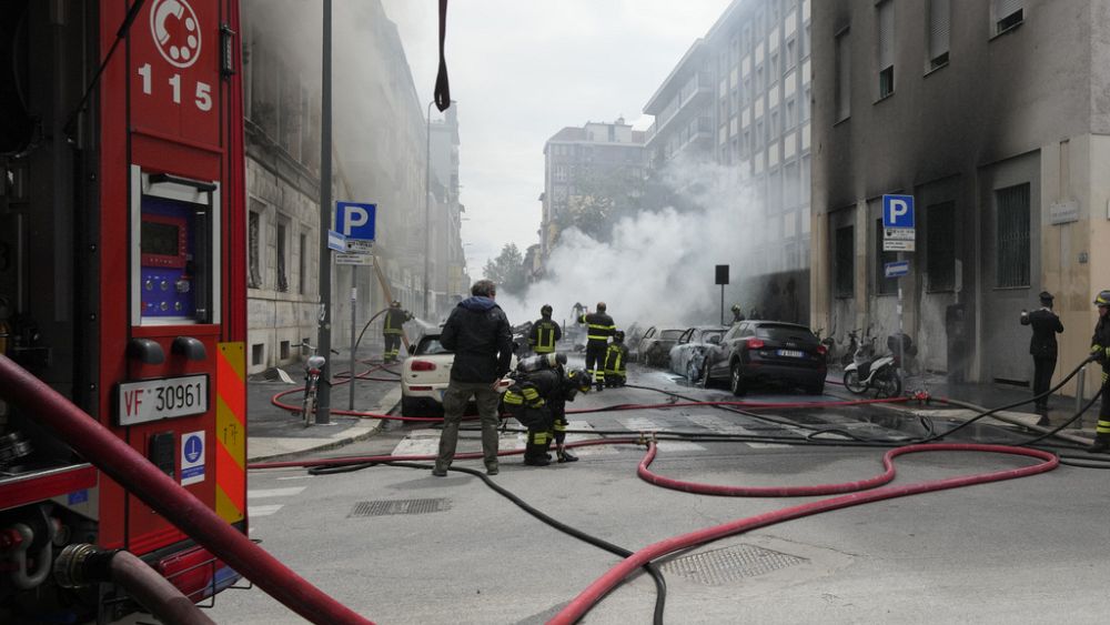 Explosion in Milan city centre leaves vehicles engulfed in flames